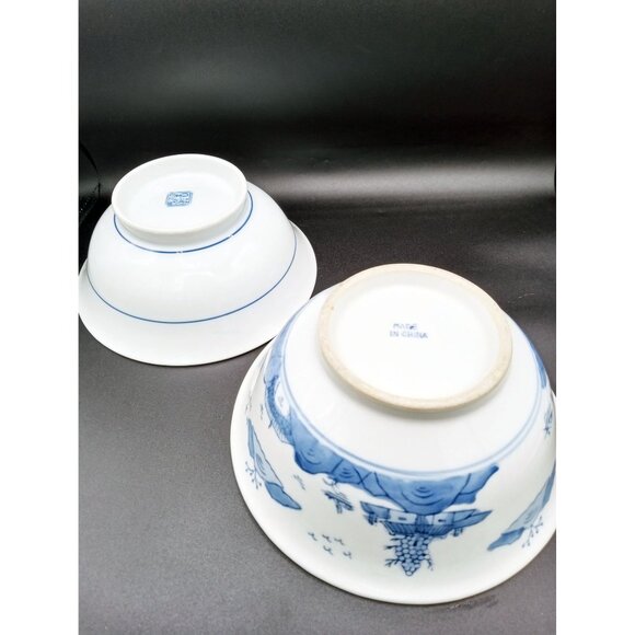 Set of 2 Blue White Porcelain Bowls Dragon and Landscape Design For Ramen 1 Mark - Picture 13 of 16
